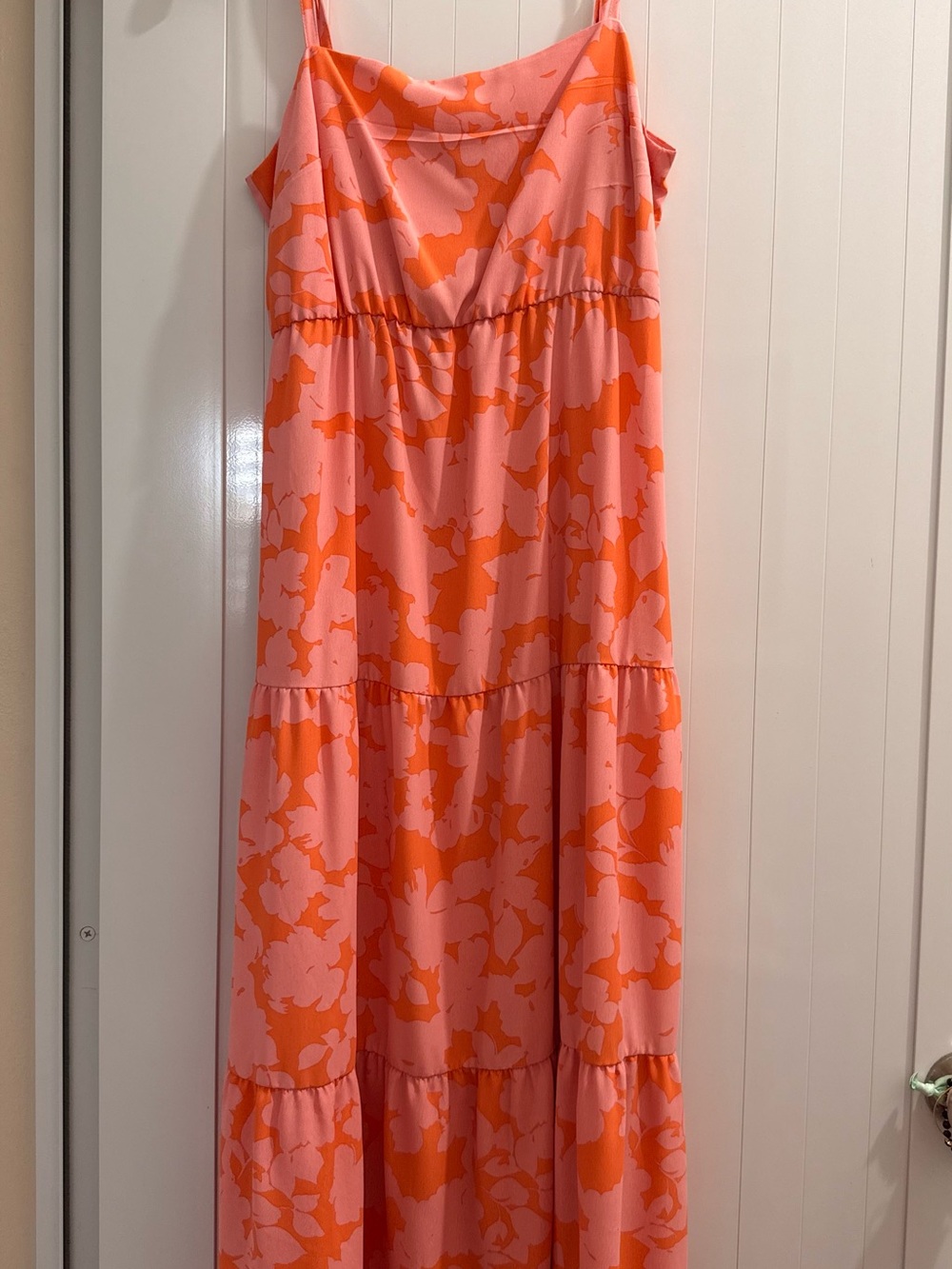Striped Floral Pink & Orange Tiered Maxi Dress